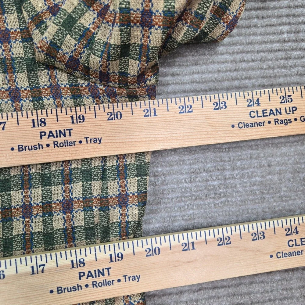 Vintage Mens 42 Green Tan Plaid Knit Two Button Sport Coat Blazer